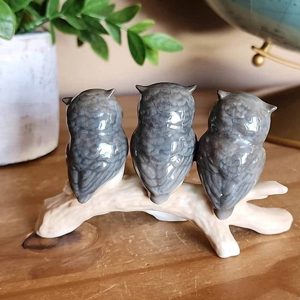 Vintage  Otagiri Three Wise Owls On Branch Figure - Picture 3 of 11